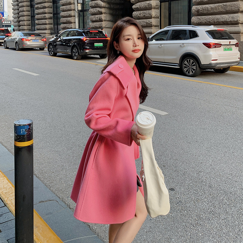 冬装新款粉色毛呢外套海军领呢大衣5860-P175K258,女装毛呢外套,2B080