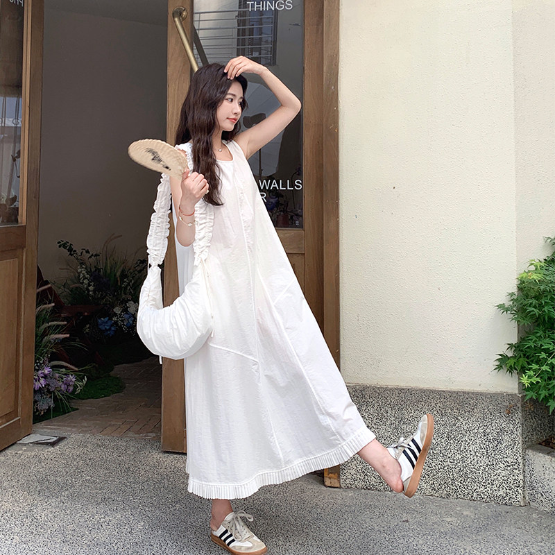 清纯系白色无袖连衣裙女夏2025新款今年流行超火巨好看背心裙爆款,女装连衣裙,1D066-1
