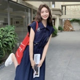 2025夏季新款日系减龄宽松显瘦减龄连衣裙女设计感刺绣花朵衬衫裙，女装连衣裙，2C258