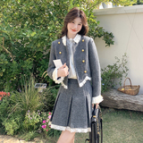 富家千金穿搭小香风套装女春秋2025超火miu系高级感百褶裙两件套，女装套装/套裙，2C230