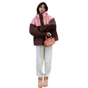 撞色连帽短款工装派克服女冬季2024新款小个子宽松加绒冲锋衣棉服图片