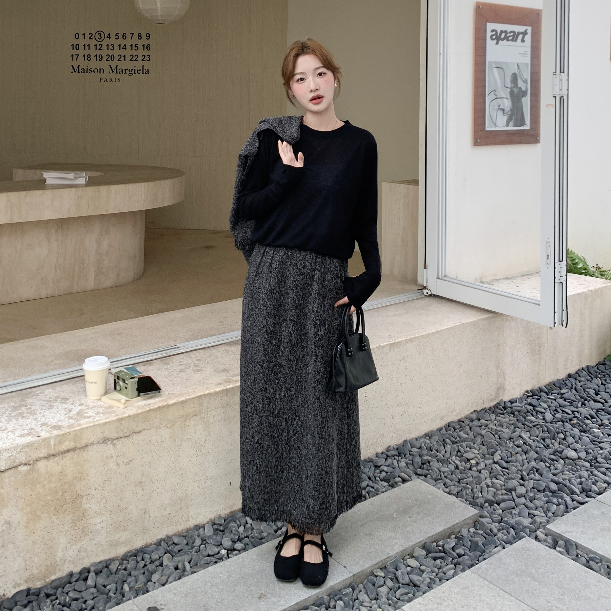 现货2D078-T1946-P175K258T+流苏马甲+半裙3件套黑灰,女装套装/套裙,2D078