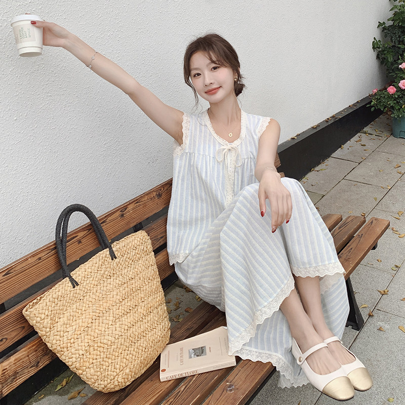 气质韩系百搭减龄2025夏季新款显瘦条纹无袖上衣半身裙,女装连衣裙,2C177