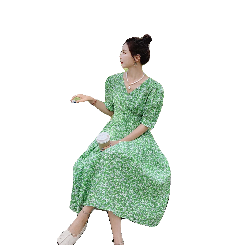 温柔风黄色碎花连衣裙女2023年夏季新款法式可盐可甜初恋甜美裙子,女装连衣裙,2C177