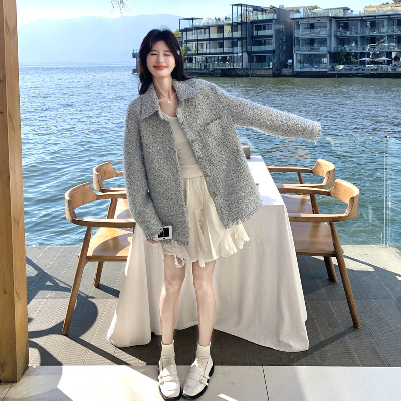 主推新款春季小香风毛边流苏亮片编织外套（大货已出）,女装毛呢外套,2C222