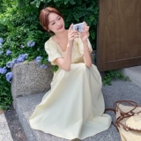 法式甜美温柔圆领泡泡袖收腰显瘦慵懒度假连衣裙女2025夏季新款潮，女装连衣裙，2C212