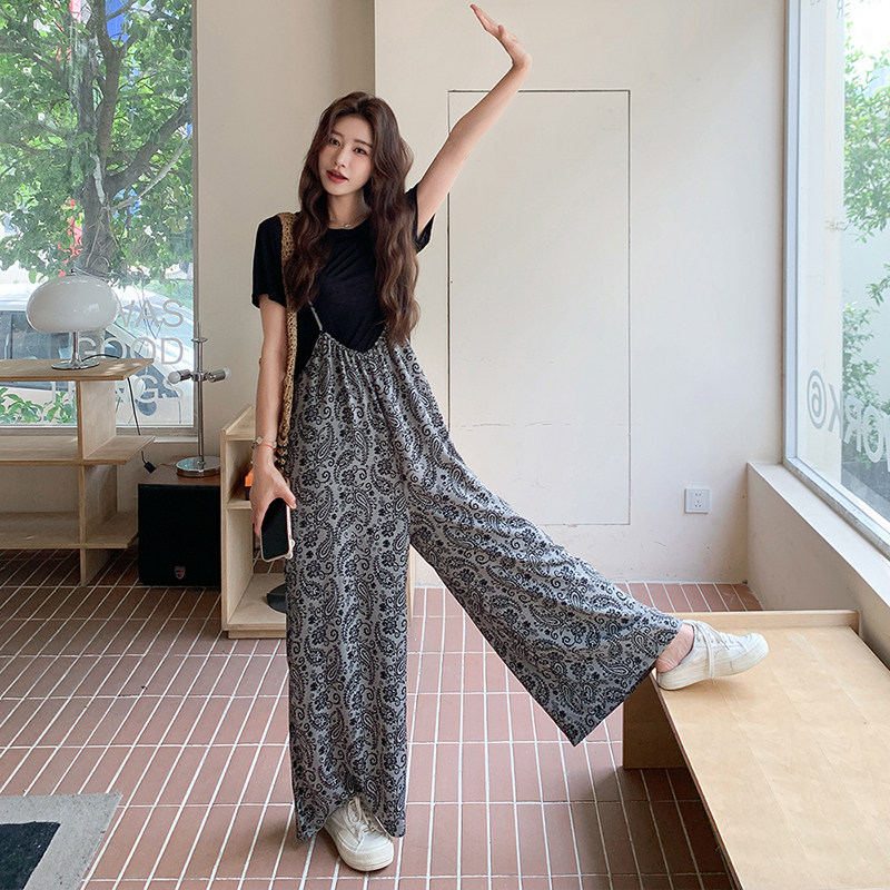新品现货黑T+印花背带裤两件套2C139-8512-P125-K188,女装套装/套裙,2C139
