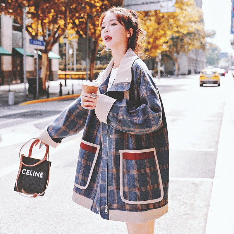 【24春】撞色包边大口袋格子工装外套2188-P135控188，女装风衣，2C069