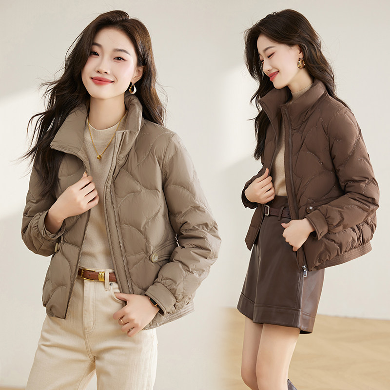 轻薄短款羽绒服女2025冬季新款小个子时尚洋气立领白鸭绒保暖外套图片