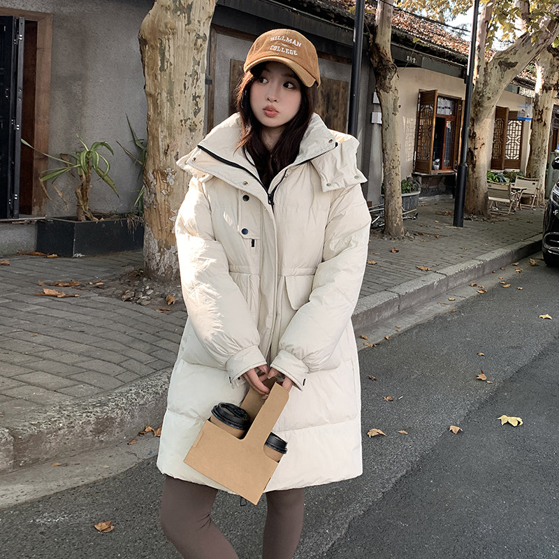 90白鸭绒时尚修身显瘦白色中长款羽绒服P375,女装羽绒服,2C291