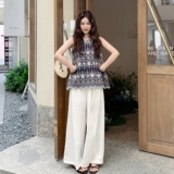 大方得体印花背心阔腿裤套装女夏季超火清冷松弛感两件套显瘦，女装套装/套裙，2C166