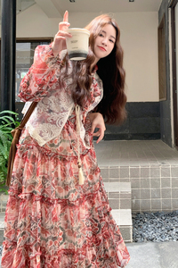韩版时尚蕾丝马甲套装女2025秋新款时尚减龄显瘦印花半身裙两件套图片