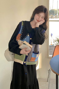 黑色针织马甲连衣裙套装女秋季2025新款学院风娃娃领衬衫裙两件套图片