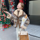 格子羊羔毛呢拼接羽绒服外套女秋冬2025新款加厚流行爆款小个子，女装羽绒服，2C159