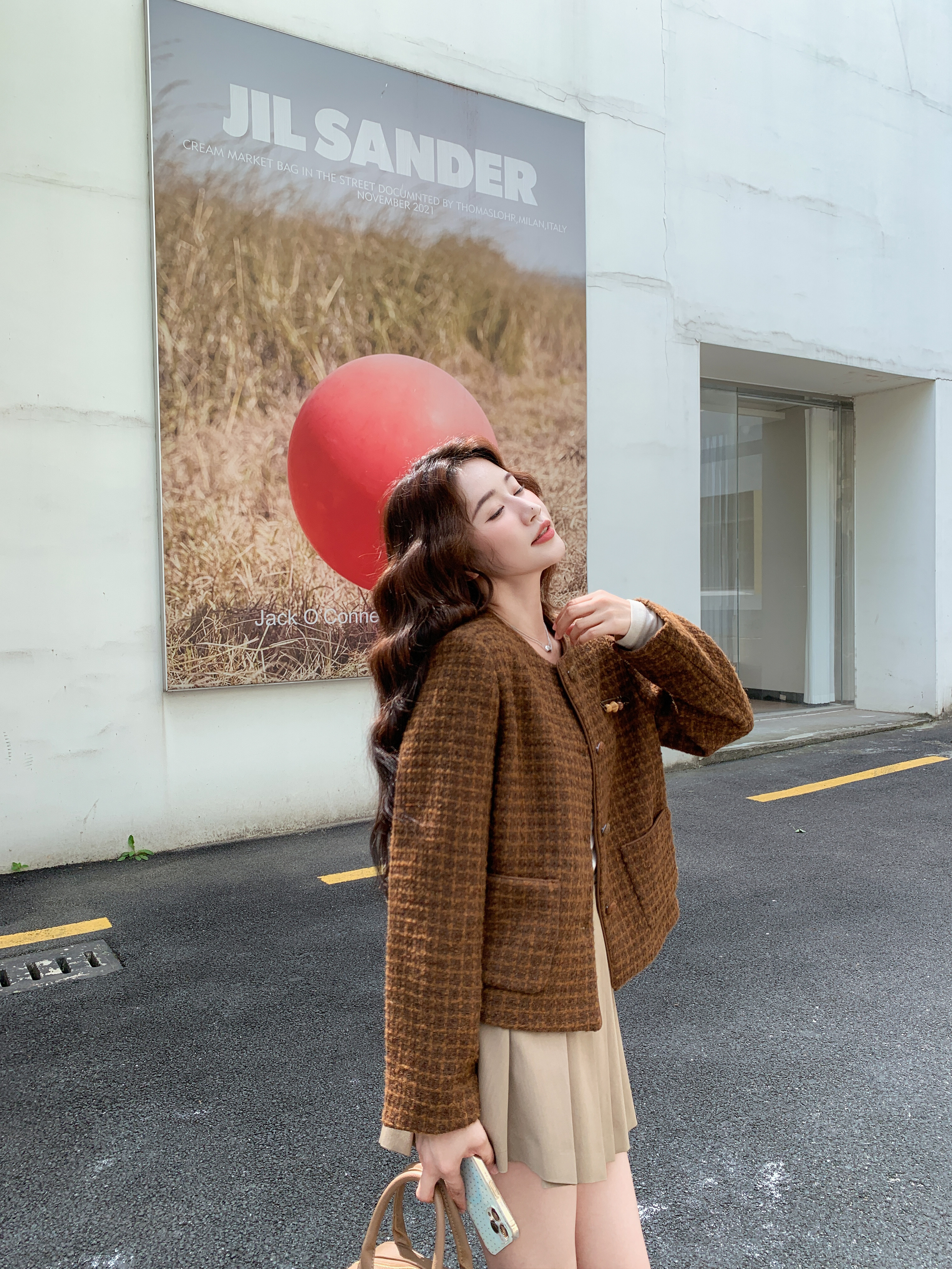 韩系美拉德格子撞色毛呢外套女秋冬2025新款气质千金感超好看大衣,女装毛呢外套,2C092