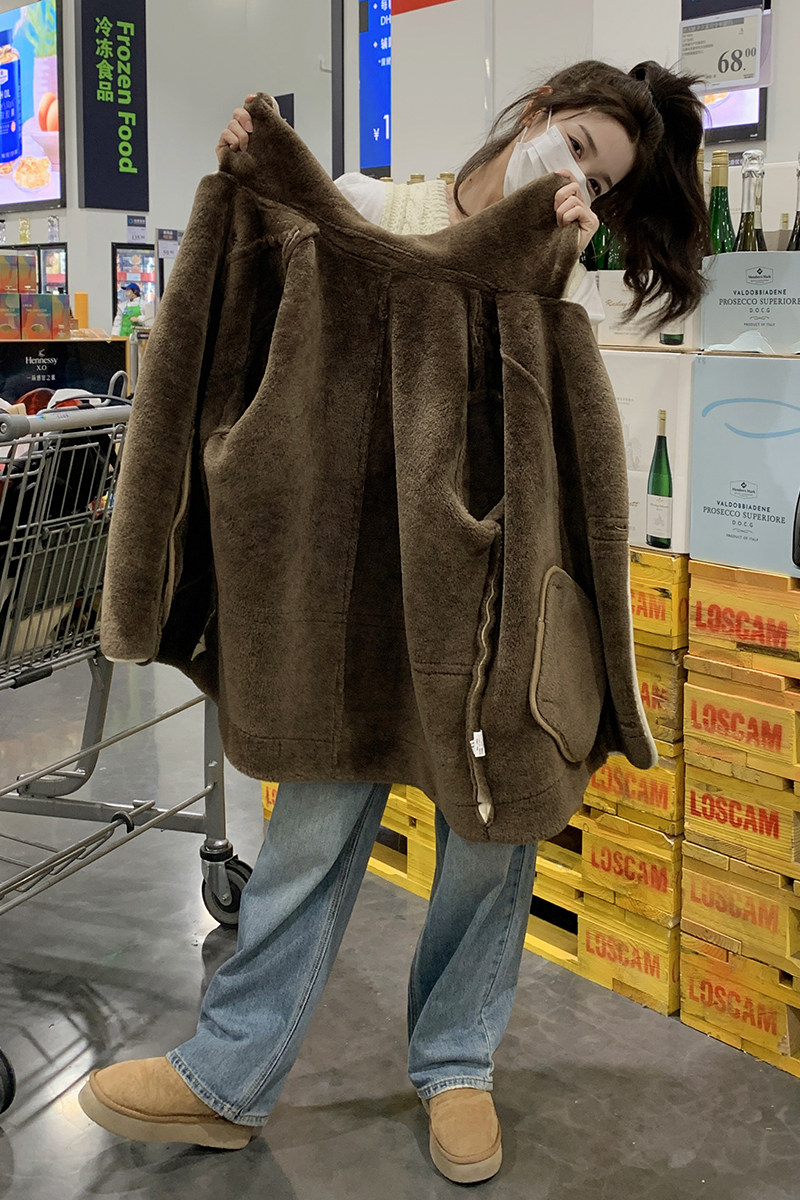 翻领羊羔毛皮毛一体加绒加厚外套2525-p195-288,女装派克服,2C159
