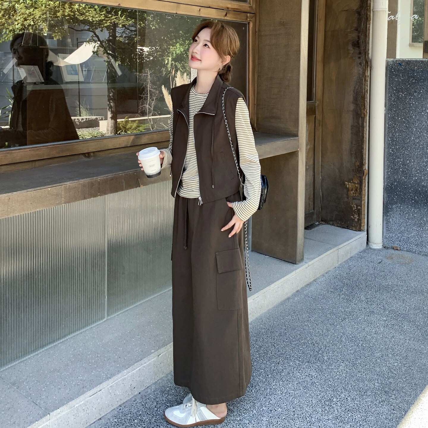 2910现货数据款条纹针织打底衫工装风马甲三件套P185K278,女装套装/套裙,2C225