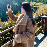 温柔风两面穿羊羔毛外套女2025秋冬中长款皮毛一体宽松廓形厚外套，女装短外套，2C217