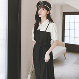 假两件学院风拼接衬衫连衣裙女春夏2025年新款夏装设计感吊带长裙，女装连衣裙，2C069