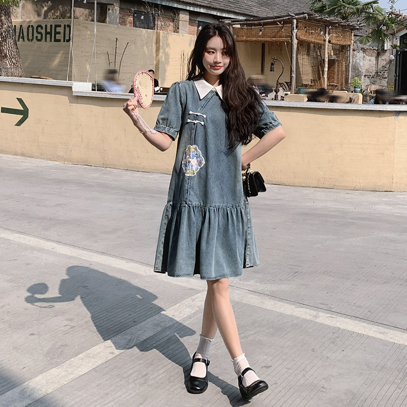 【现货】2025夏装新品新中式风刺绣牛仔复古连衣裙,女装连衣裙,先锋丽姿