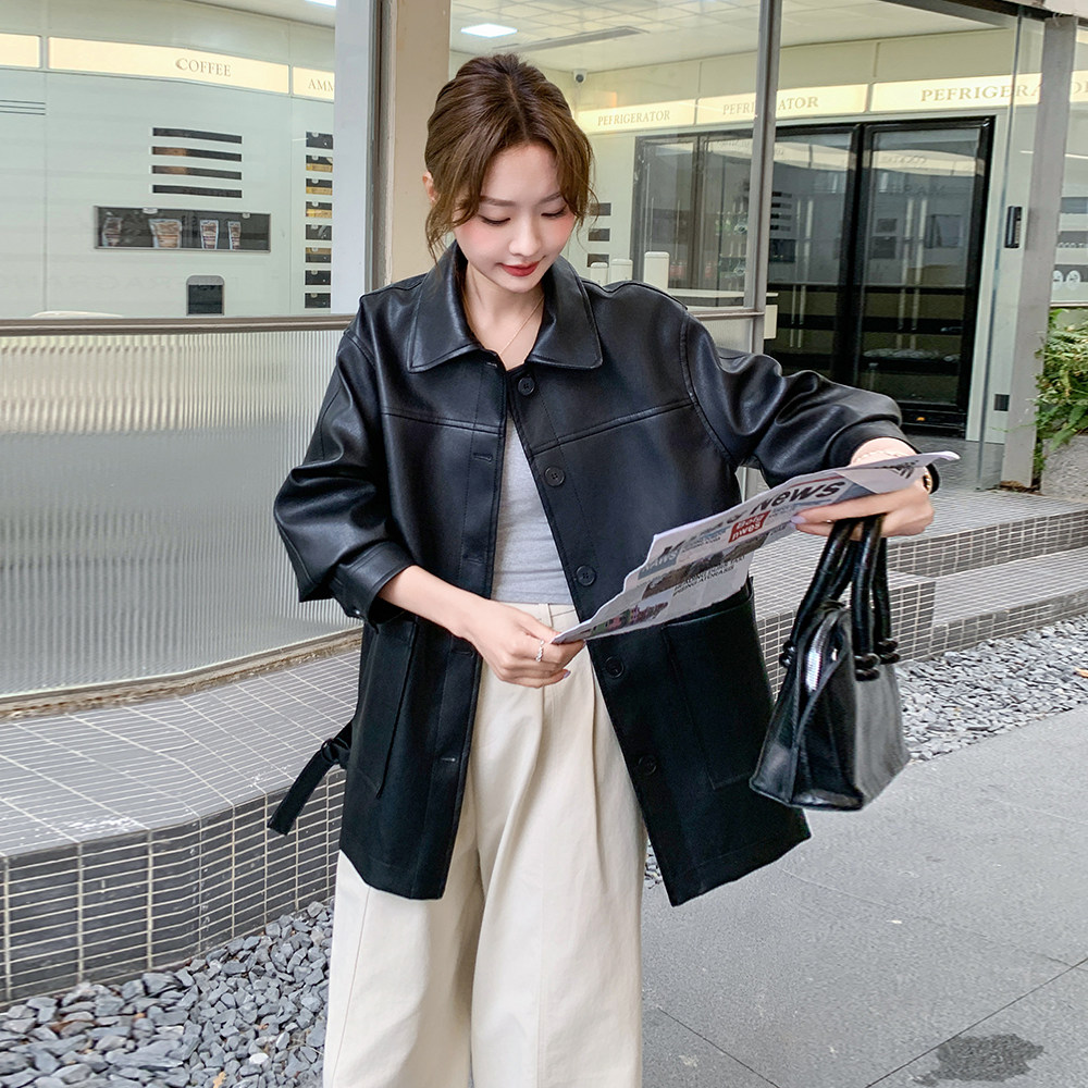 美式复古高级黑色皮衣小外套女2025春秋独特漂亮又酷又飒夹克上衣,女装皮衣,2C258