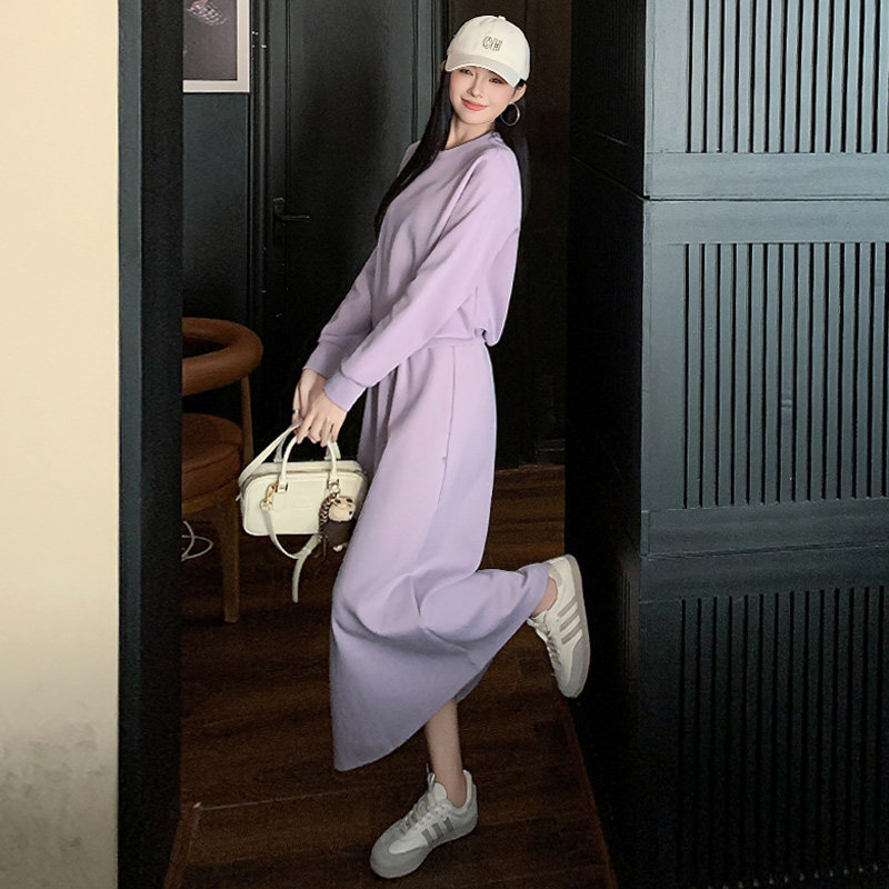 女春季圆领套头卫衣半身长裙两件套,女装套装/套裙,2C310