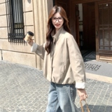 条纹拼接卡其色短外套女春秋2025新款小个子夹克上衣流行爆款超火，女装风衣，2C135