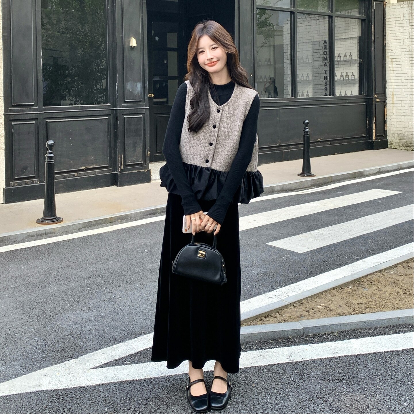 拼接马甲毛衣丝绒半身裙套装女春秋巨好看三件套流行爆款大方得体,女装套装/套裙,2C166