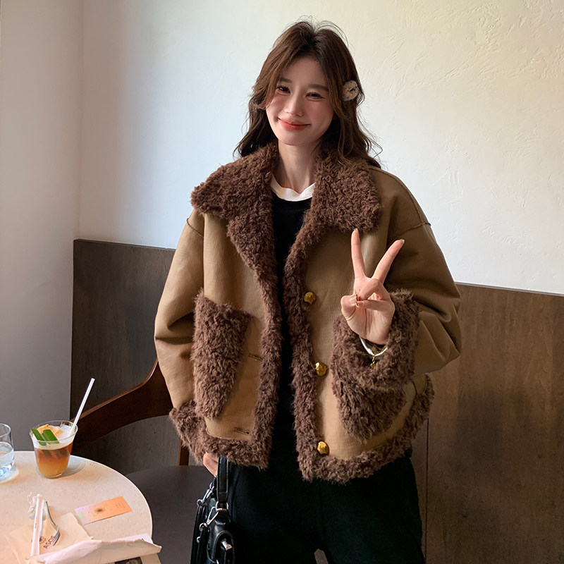 韩版时尚两面穿皮毛一体棉衣外套女2025冬季新款显瘦短款保暖棉服,女装皮草,2C109