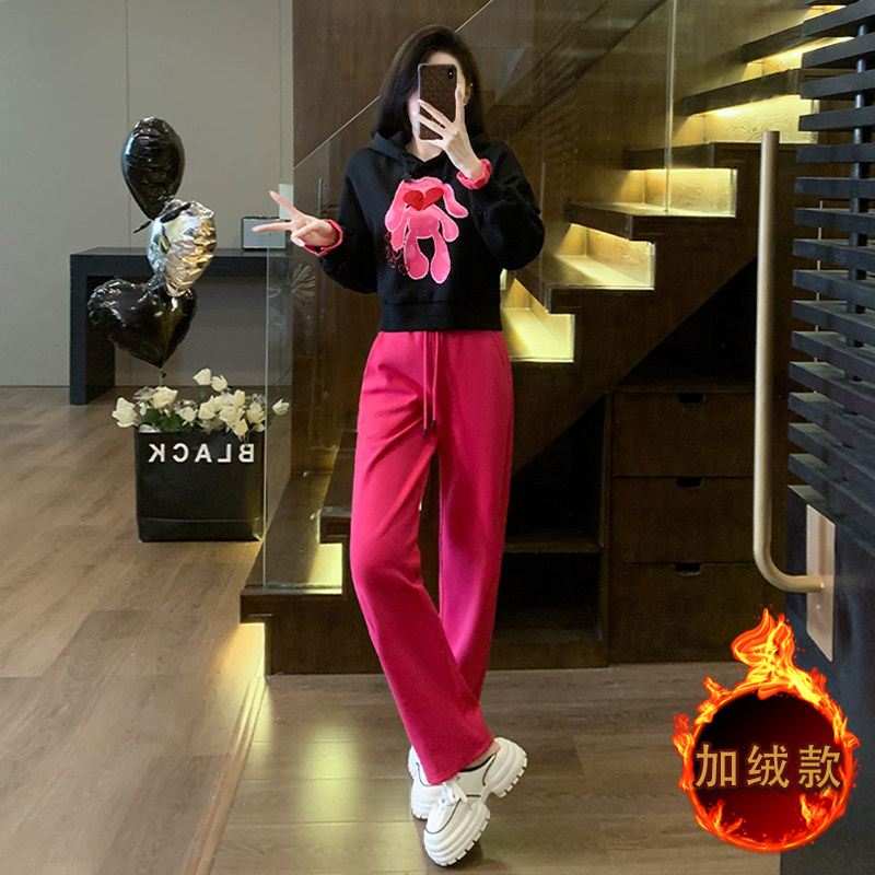 秋冬新款潮流气质卡通刺绣连帽卫衣套装图片