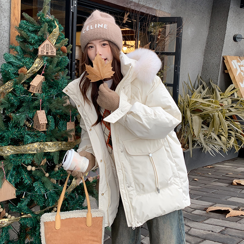 新年红色大毛领羽绒服女2025冬季新款韩系小个子洋气显白连帽外套,女装羽绒服,2C177