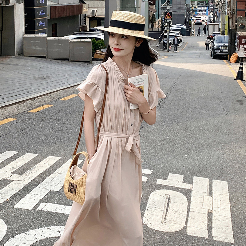 新品压褶连衣裙女夏休闲宽松法式茶歇裙子A806P125K178,女装连衣裙,2C269