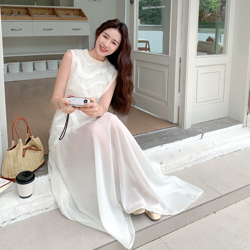 法式超仙绝美网纱仙女连衣裙女夏季新款温柔系甜美减龄白月光长裙,女装连衣裙,2C212
