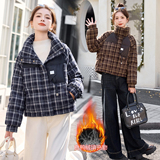 短款时尚立领格纹白鸭绒羽绒服，女装羽绒服，英标秀（1C119）