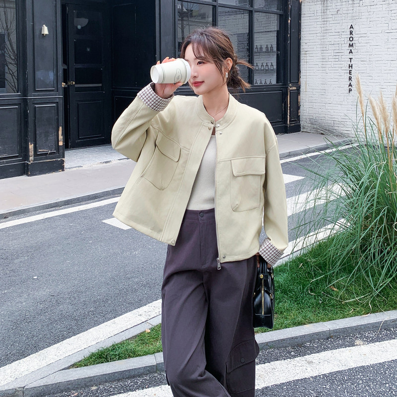 【现货。新款】春26拼接短款皮衣外套2C215-P155-K248,女装皮衣,2C215