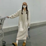韩版时尚慵懒风卫衣连衣裙女2025春秋季新款宽松显瘦减龄连帽长裙，女装连衣裙，2C009