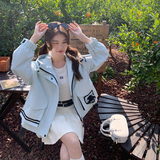 蓝色小个子减龄冲锋衣女2025秋季新款学生韩系休闲防风工装短外套，女装短外套，2C266