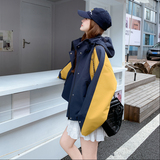 撞色拼接连帽休闲冲锋衣外套女春秋2025新款小个子减龄巨好看上衣，女装短外套，2C159