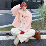 粉色千金感皮毛一体牛角扣羊羔毛外套女冬季2025新款时髦洋气棉服，女装皮草，2C056