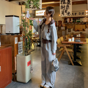 撞蓝韩系休闲卫衣套装2025新款女春季学院风小个子阔腿裤一整套图片