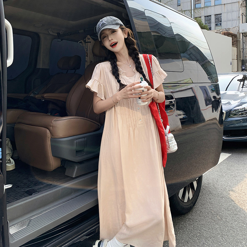 新品压褶连衣裙女夏休闲宽松法式茶歇裙子A806P125K178,女装连衣裙,2C269