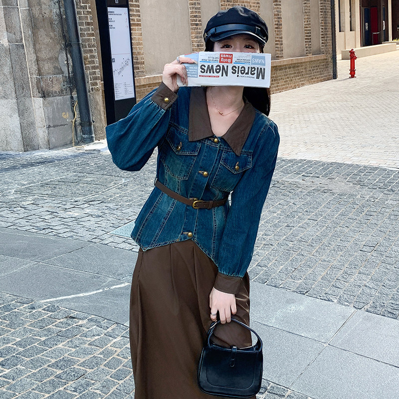 又美又飒气质套装裙女2025秋季新款牛仔外套皮衣半身裙时尚两件套,女装套装/套裙,2C159