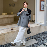 高级感西装撞色条纹娃娃领衬衫女春2025新款气质独特减龄百搭上衣，女装衬衫，2C166