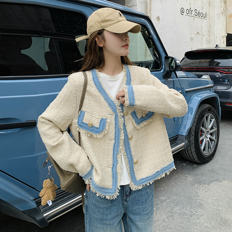 白色设计感小香风外套女2025春新款法式高级感气质时尚粗花呢上衣图片