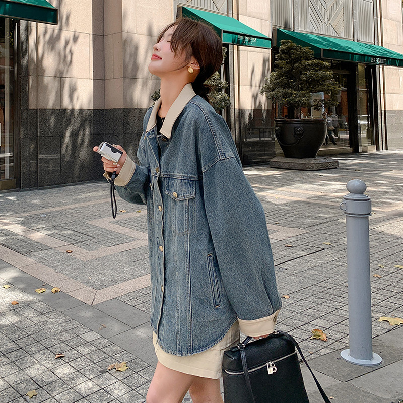 【新款】2025秋款撞色PU皮拼牛仔外套2C289-M8938-P140-K198,女装短外套,2C289