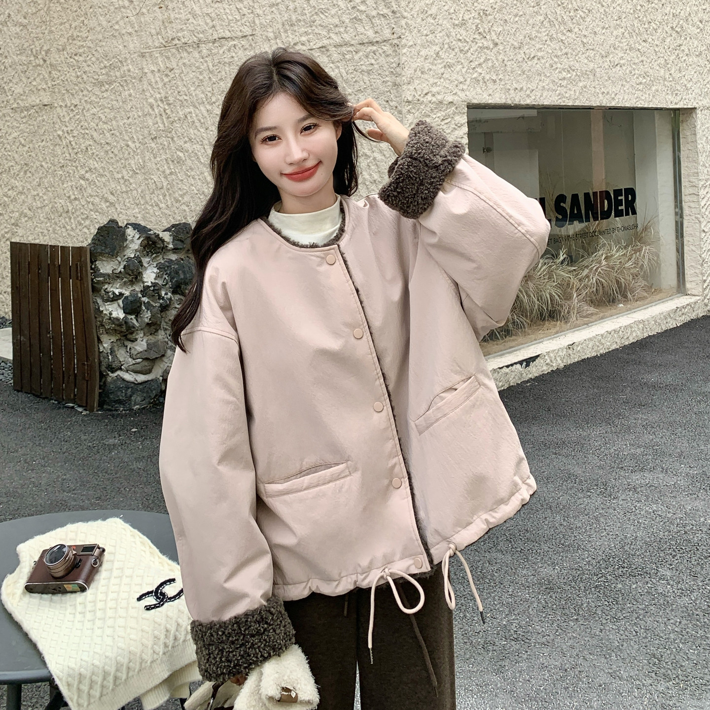 粉色加绒加厚工装棉服外套女冬季2025新款流行短款派克服小棉衣,女装派克服,2C159