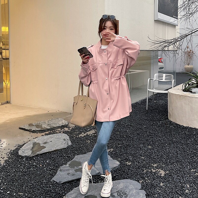 【现货】2025春季宽松短风衣外套8533-p115-k178,女装皮衣,2C120