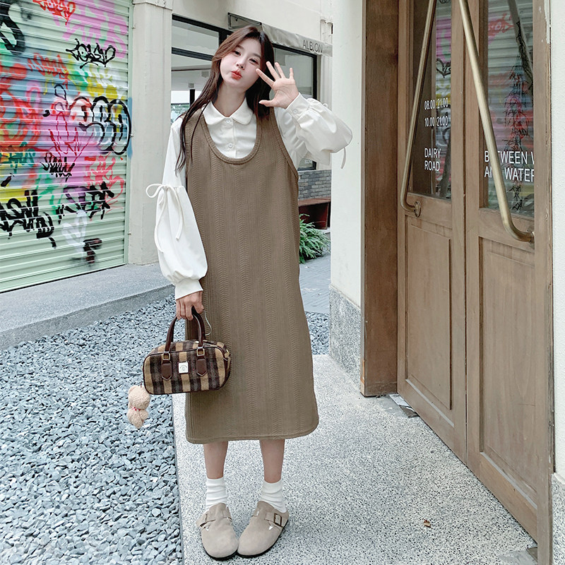 【现货】2026春装白色灯芯绒衬衫+针织背心2C056-6818-P155控218,女装套装/套裙,2C056