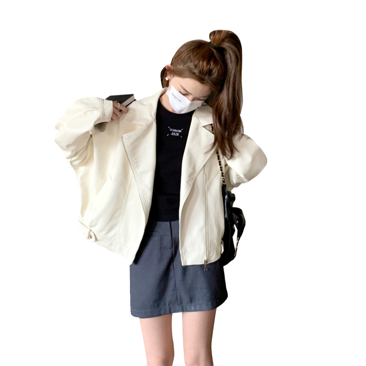 高级感白色短款皮衣外套女春秋2025超火好看美式酷飒风机车服夹克,女装皮衣,2C032