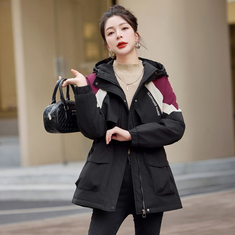 现货2025冬装新款时尚修身派克服中长款加绒保暖外套百搭小个子,女装派克服,唯婧